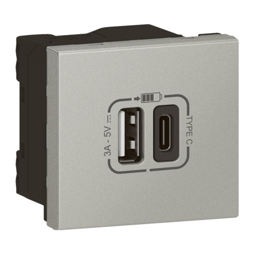 Mosaic Link - Tomada carregadora USB Tipo-A  Tipo-C - 2 módulos - alumínio