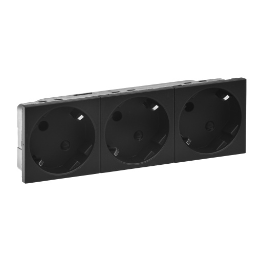 Mosaic - Tomada 3 x 2PT - ligadores automáticos - inclinados a 45 - preto
