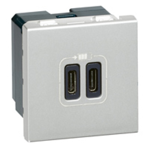 Mosaic - Tomada carregadora 2 USB Tipo-C - 230V - 2 mód.- alumínio