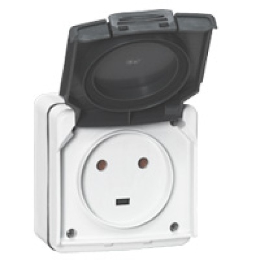 Plexo IP 55 monobloco saliente - Tomada 2PT - 20 A - 230 V, Cinzento