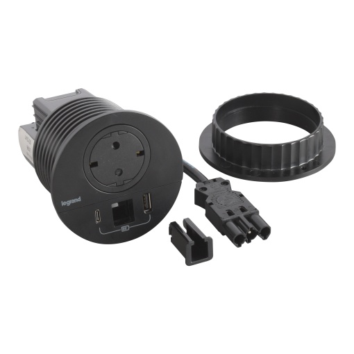 Incara Disq 80 - 2PT Schuko  USB AC  Saída de cabos - Preto - cabo 0,5m Wiel