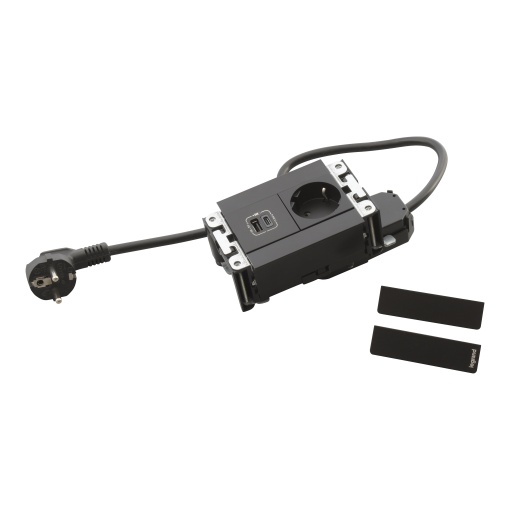 Incara Multilink - 1 x 2PT Schuko  1 x USB AC 15 W - 4 módulos - Preto