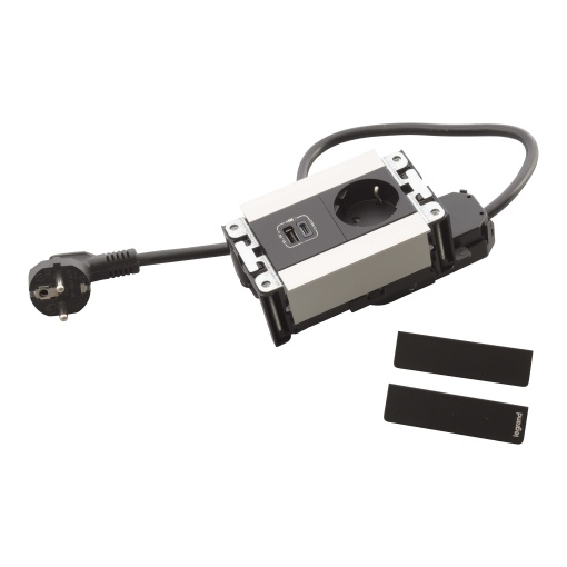 Incara Multilink - 1 x 2PT Schuko  1 x USB AC 15 W - 4 módulos - Metal