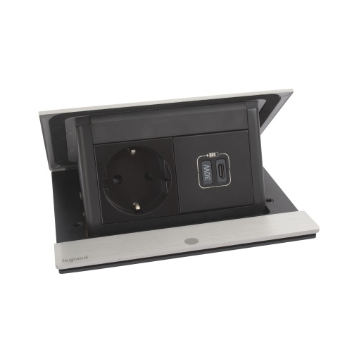 Incara Pop-up equipada 2PT Schuko  USB Tipo-C 30W - 4 mód - Alumínio escov