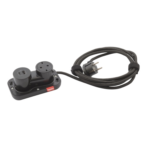 Incara Electr'On - Tomada 2PT Schuko  USB AC 15 W - 2 elementos - Preto