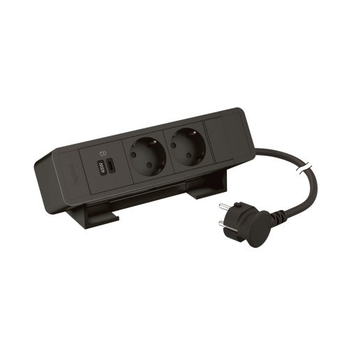 Incara On Desk - 2 tomadas 2PT Schuko  1 USB Power Delivery 45W - Preto