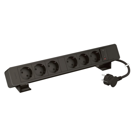 Incara On Desk - 6 tomadas 2PT Schuko  1 interruptor geral luminoso - Preto