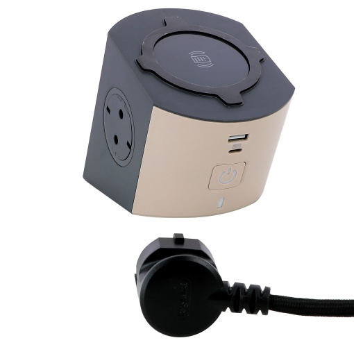 Bloco multitomadas c carregador sem fios e USB - cabo 2m - CremeCinzento escur