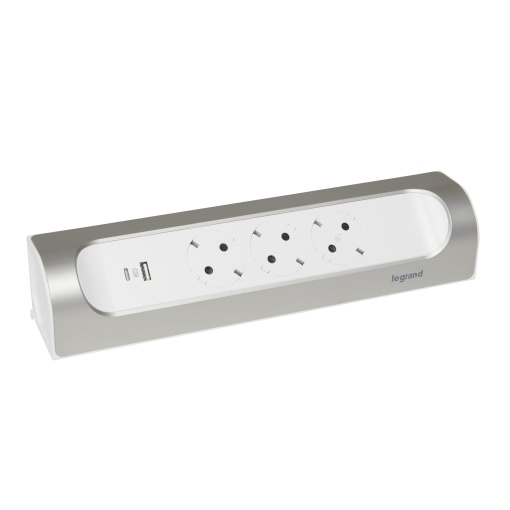 Bloco multitomadas angular - 3 x 2PT com USB AC - sem cabo - BrancoAlumínio