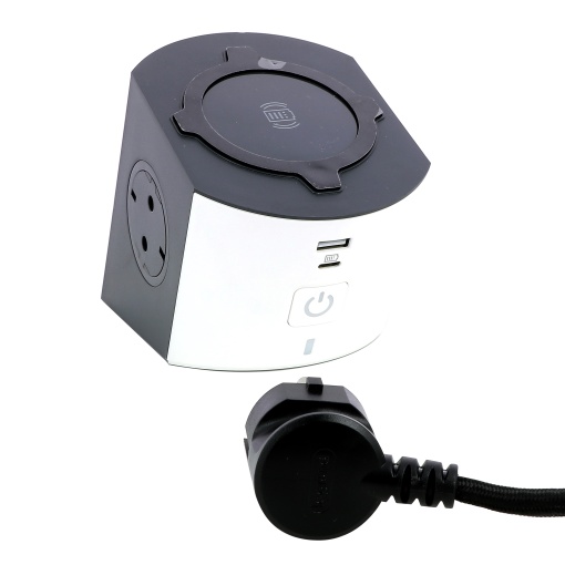 Bloco multitomadas c carregador sem fios e USB - cabo 2m - BrancoCinzento escu