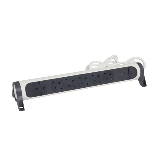 Bloco multitomadas 6 x 2PT c interruptor  DST - cabo 1,5m - BrancoCinzento