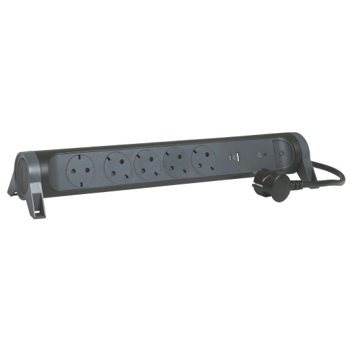 Bloco multitomadas 5 x 2PT c DST  USB - cabo 1,5m - PretoCinzento escuro