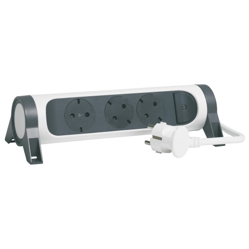 Bloco multitomadas 3 x 2PT c interruptor - cabo 1,5m - BrancoCinzento escuro