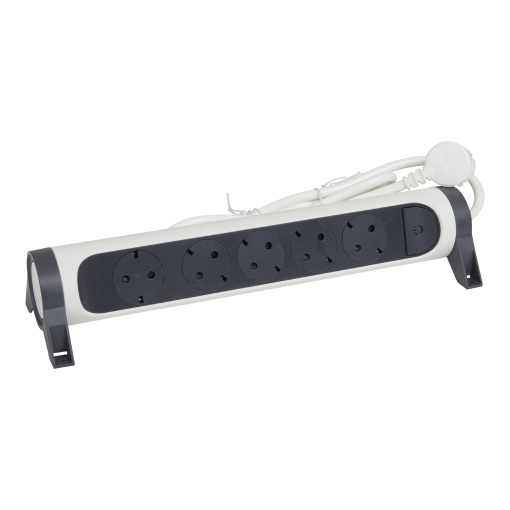 Bloco multitomadas 5 x 2PT c interruptor - cabo 1,5m - BrancoCinzento escuro