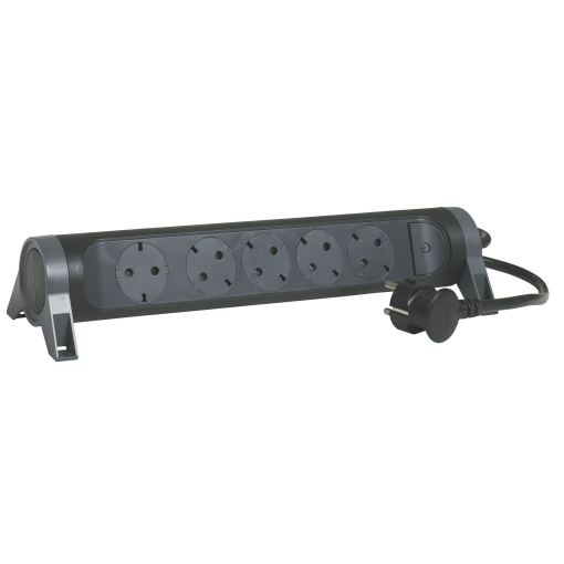 Bloco multitomadas 5 x 2PT c interruptor - cabo 1,5m - PretoCinzento escuro