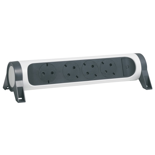 Bloco multitomadas c interruptor sem cabo - 4 x 2PT, BrancoCinzento escuro