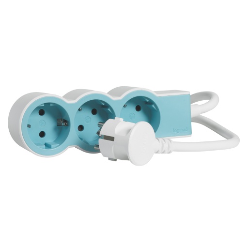 Bloco multitomadas 3 x 2PT - com cabo 1,5 m - BrancoAzul suave