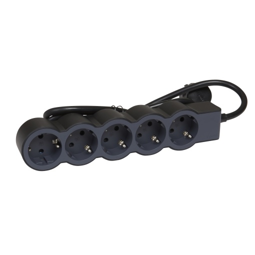 Bloco multitomadas 5 x 2PT - com cabo 1,5 m - PretoCinzento escuro