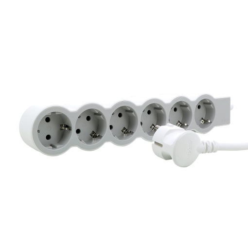 Bloco multitomadas 6 x 2PT - com cabo 1,5 m - BrancoCinzento escuro