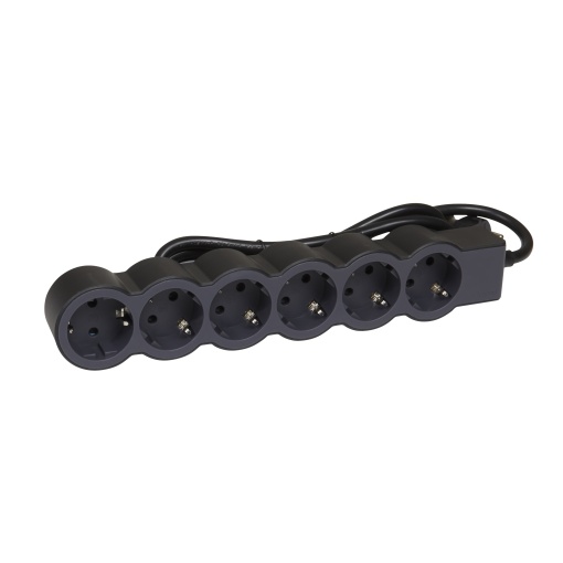 Bloco multitomadas 6 x 2PT - com cabo 1,5 m - PretoCinzento escuro