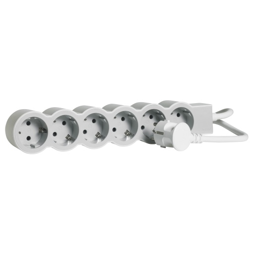Bloco multitomadas 6 x 2PT - com cabo 3 m - BrancoCinzento escuro