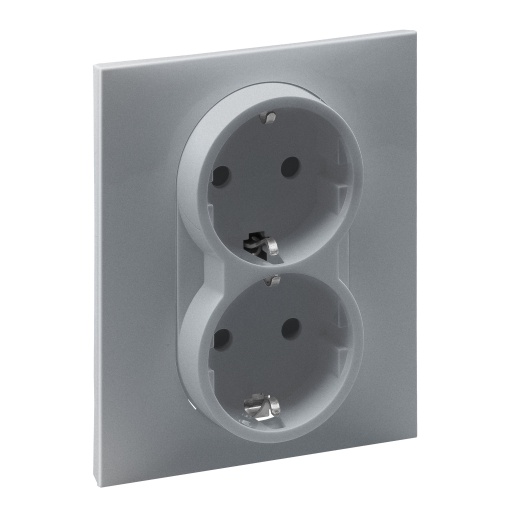 Suno - Tomada dupla 2PT Schuko, 16 A -230 V, ligad. automáticos, Alumínio