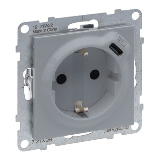 Suno - Tomada mista 2PT Schuko  USB Tipo-C, 16 A -230 V, Alumínio