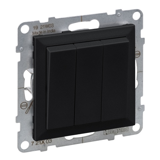 Suno - Interruptor triplo 20 AX - 250 V, ligadores de parafusos, Preto mate