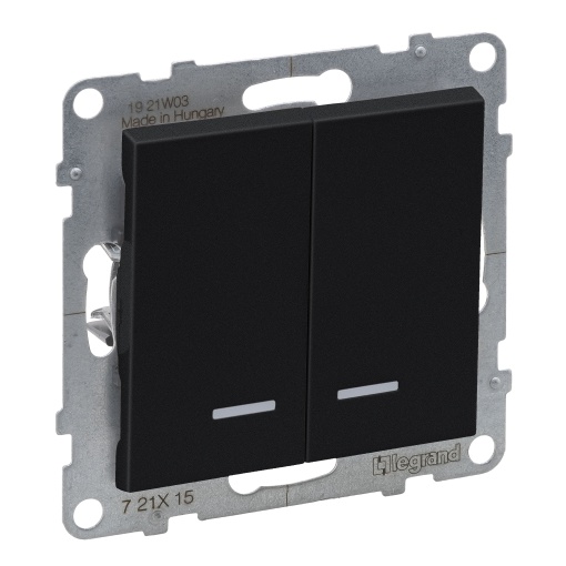 Suno - Comutador de lustre luminoso nos 2 circuitos, 10AX-250V, Preto mate