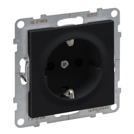 Suno - Tomada 2PT Schuko, ligadores parafusos, Preto mate