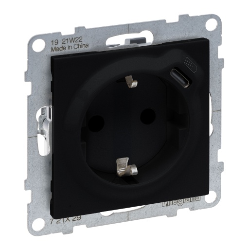 Suno - Tomada mista 2PT Schuko  USB Tipo-C, 16 A -230 V, Preto mate