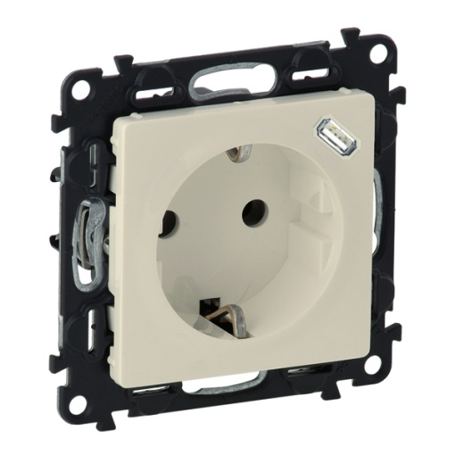 Valena Life - Tomada mista 2PT Schuko  USB Tipo-C - Creme