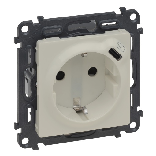 Valena Life - Tomada mista 2PT tipo "sch"  USB Tipo-C - Creme