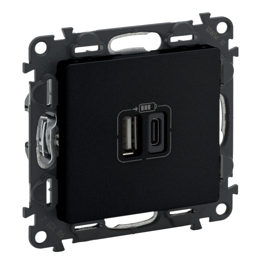 Valena Life - Carregador duplo 1 USB Tipo-A  1 USB Tipo-C - Preto mate
