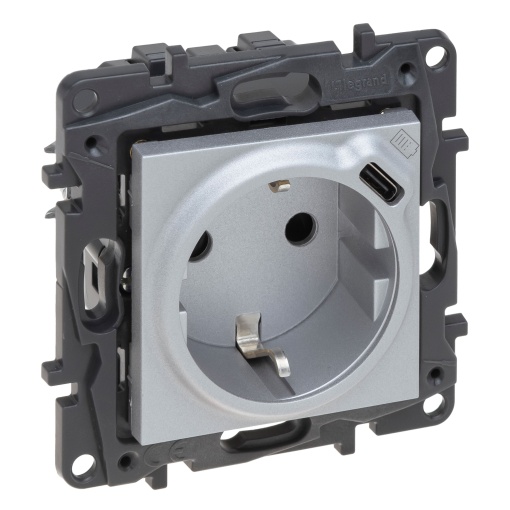 Niloé Step - Tomada mista 2PT  USB Tipo-C - Alumínio