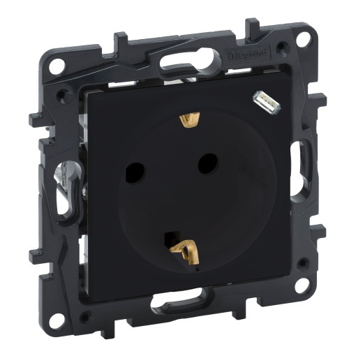 Niloé Step - Tomada mista 2PT  USB Tipo-C - Preto