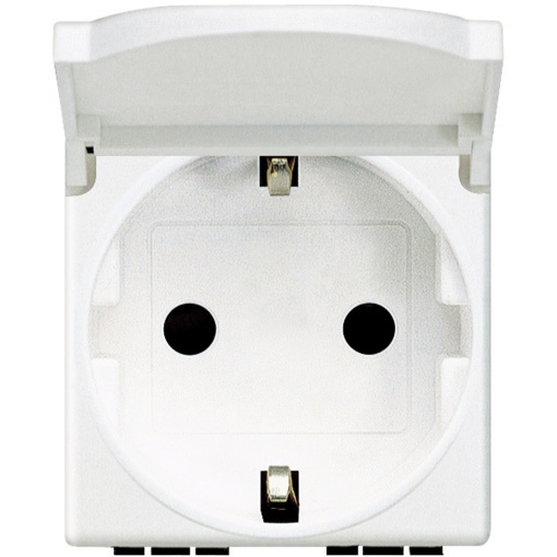 Livinglight - Tomada 2PT Schuko com tampa - Branco, 2 módulos