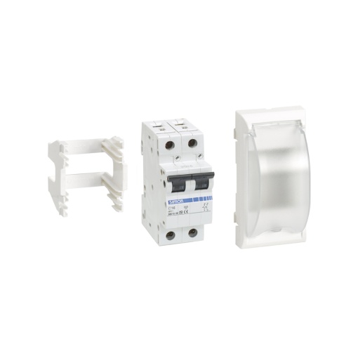 Magnetotérmico bipolar 16 A de 2 elementos con placa embellecedora blanco Simon 500 Cima