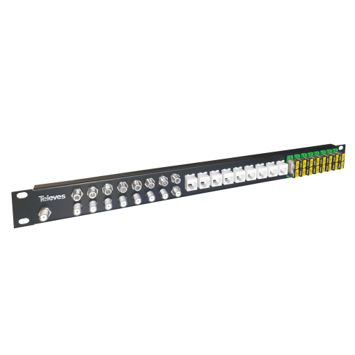 Quattro Multi-Service Panel for Rack 19'' 1RU, equipped with accessories for connections of several technologies Coax, RJ45 and F.O.