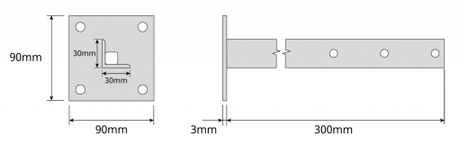Straight bracket with L-shaped profile, 300 mm Zinc  RCP