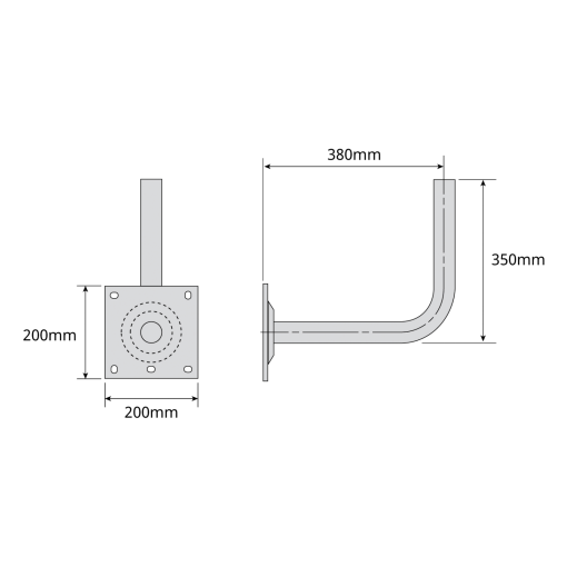 Suporte ''L'' 380x350mm, Ø45mm Zinco  RPR