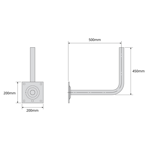Suporte ''L'' 500x450mm, Ø45mm Zinco  RPR