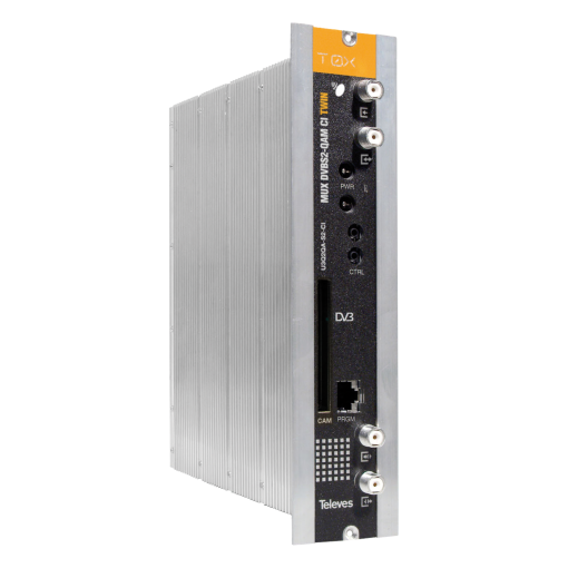 Twin transmodulator equipped with remultiplexing DVBSS2 - DVBC QAM Annex A equipped with CI