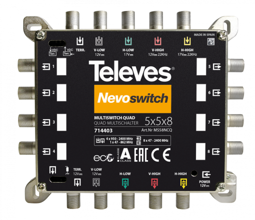 NevoSwitch equipped with 5 QUAD inputs and 8 outputs