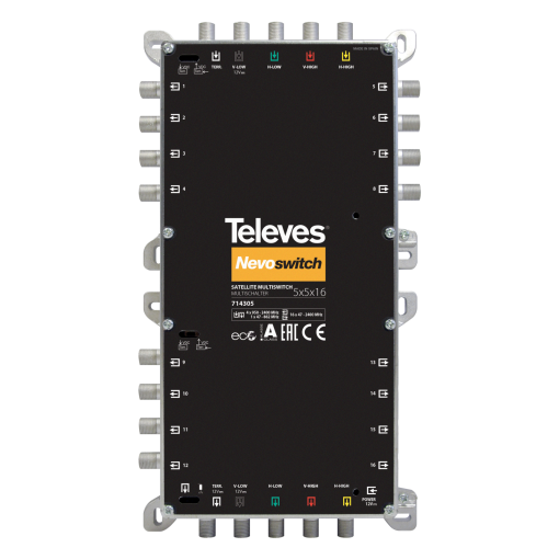 NevoSwitch equipped with 5 QUAD inputs and 12 outputs