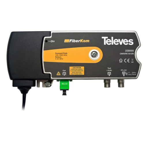 FiberKom mini-optical node equipped with Return Path transmitter and OLC technology 1 fiber 1550 nm, Return 1610 nm, Po 3 dBm