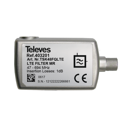 MR Medium Rejection LTE5G filter, with DC pass 47...694 MHz Ch.48, ''F'' connector
