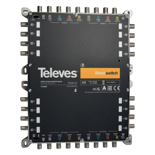 NevoSwitch equipped with 9 QUAD inputs and 16 outputs