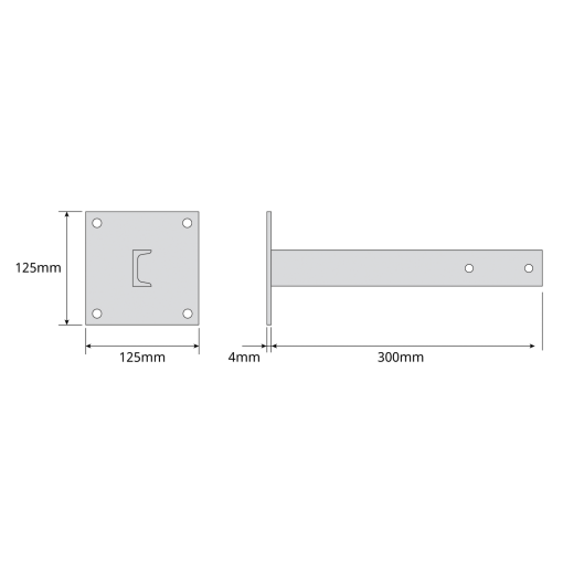 Straight bracket with U-shaped profile, 300mm Zinc  RCP