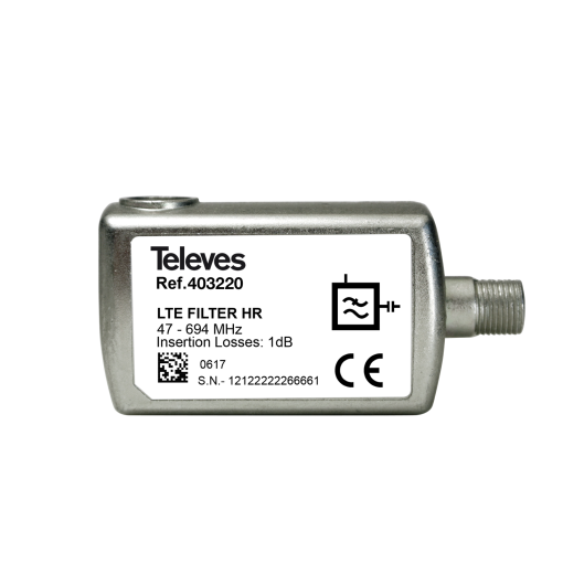 HR High Rejection LTE5G filter 47...694 MHz Ch.48, F'' connector